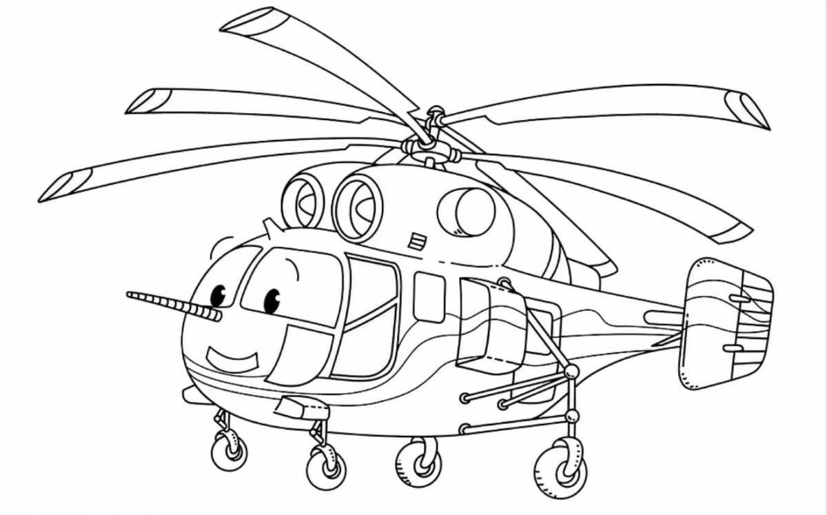 Coloured children's coloring book helicopter