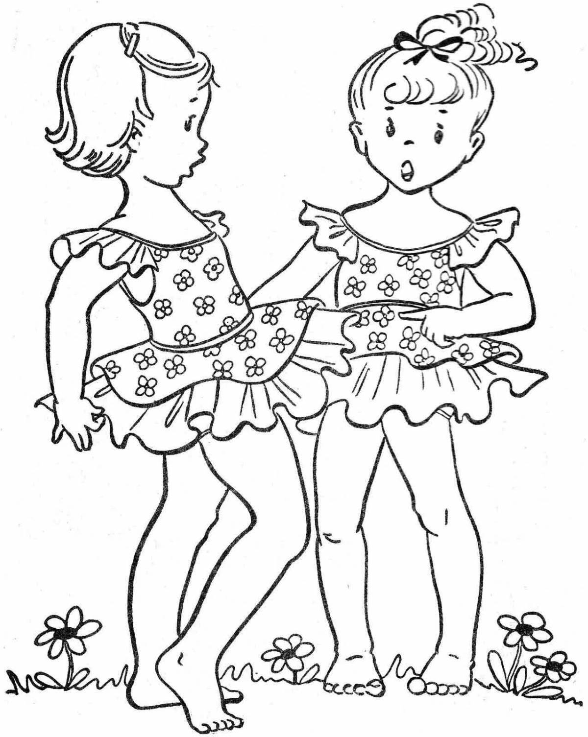 Joyful two sisters coloring book