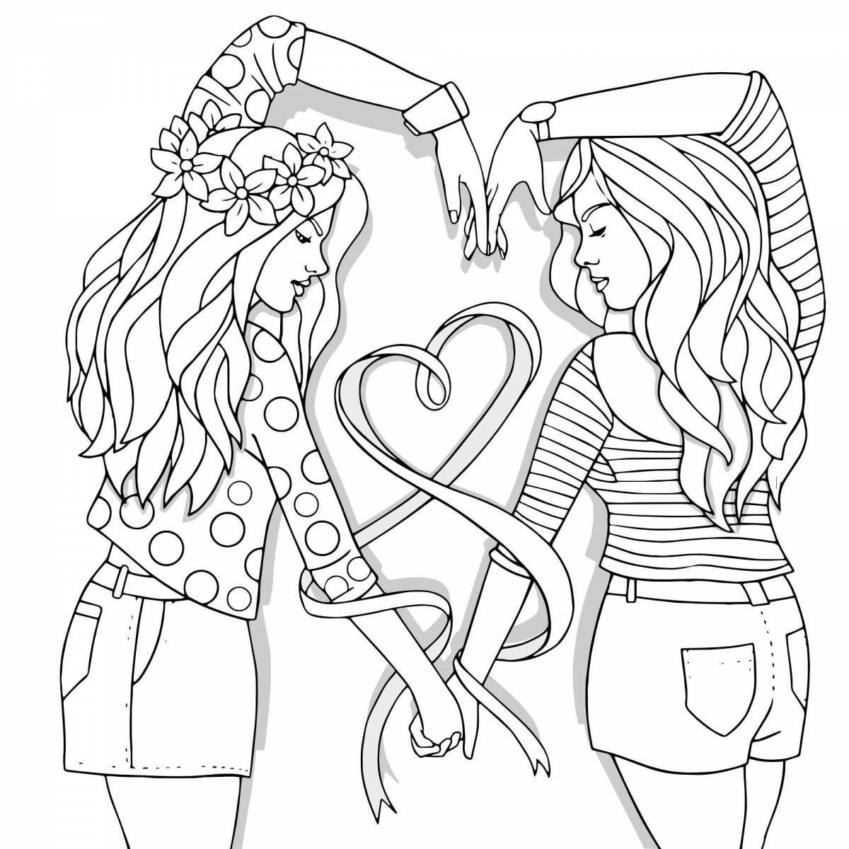 Coloring book two loving sisters