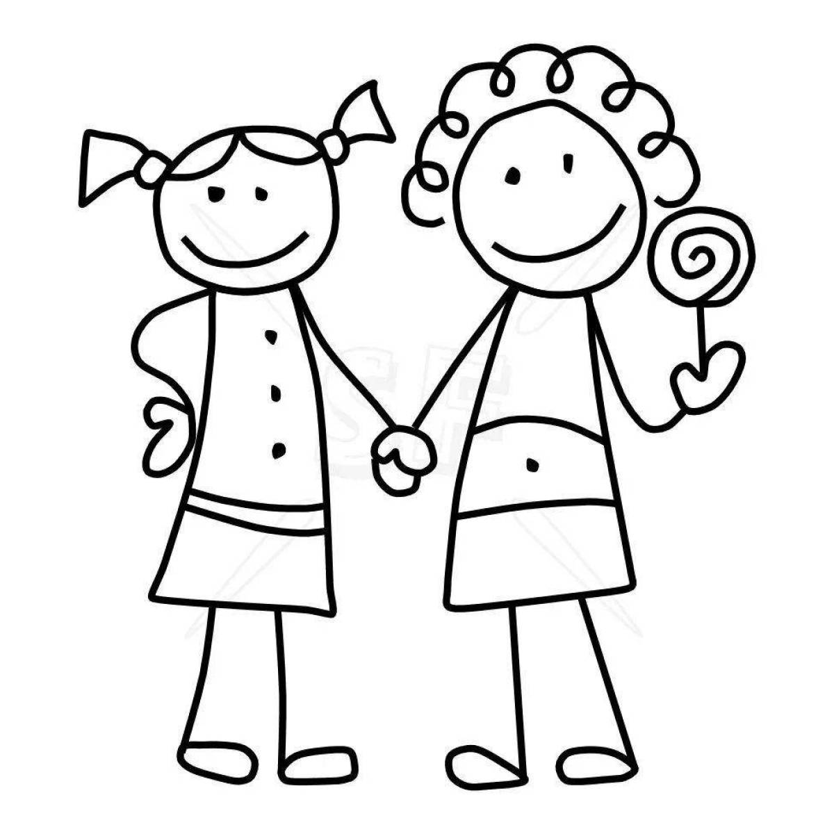 Cute two sisters coloring page