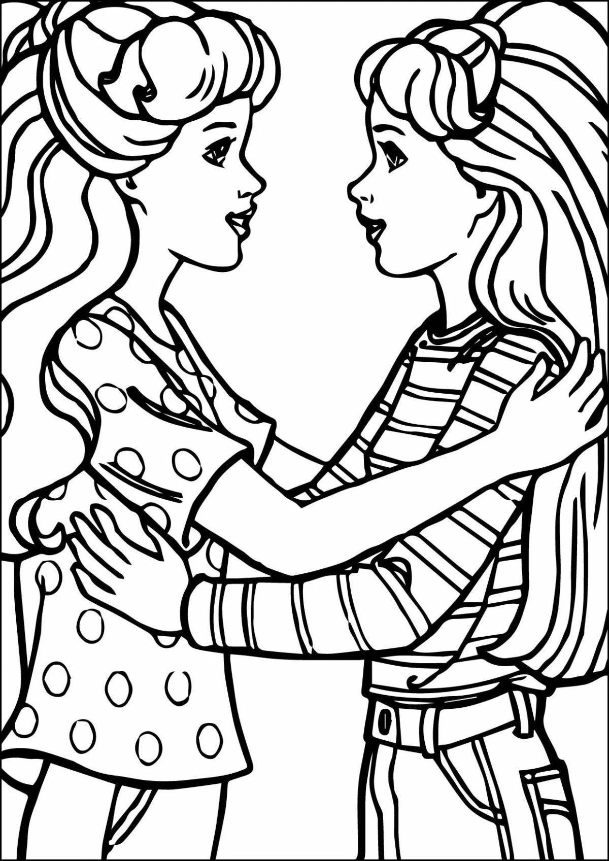 Colorful coloring page two sisters