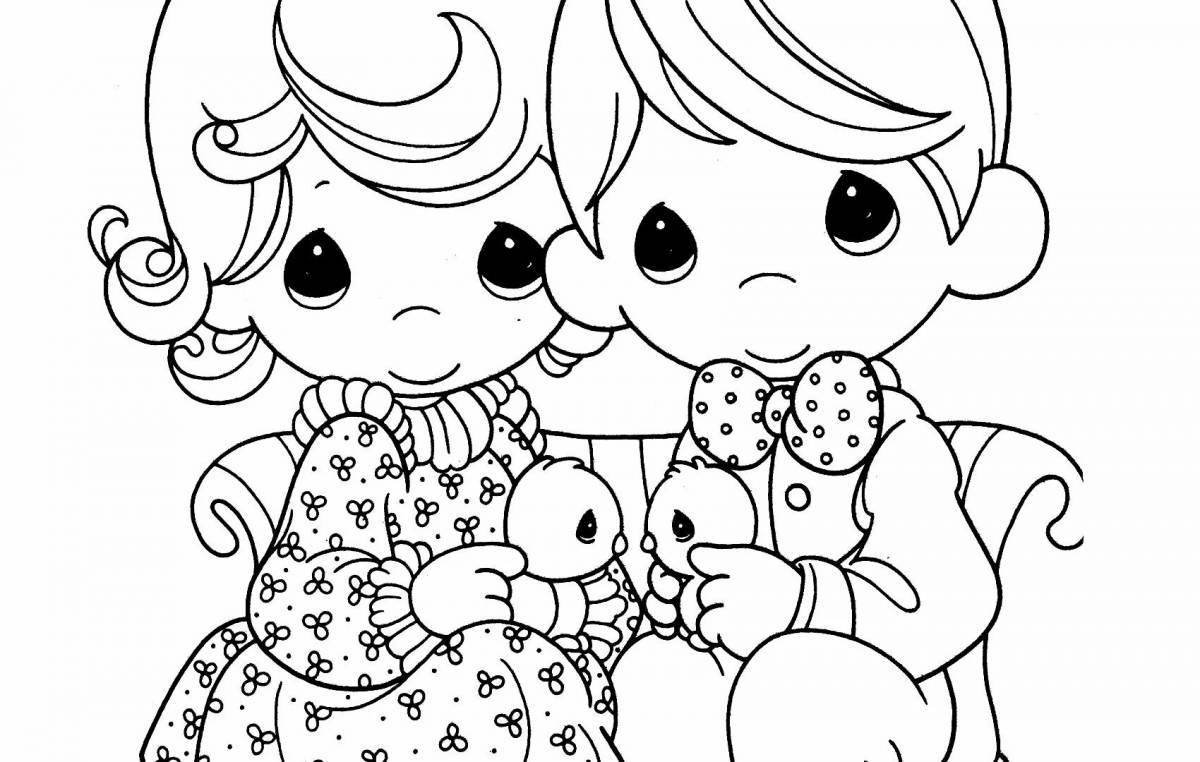 Happy two sisters coloring page