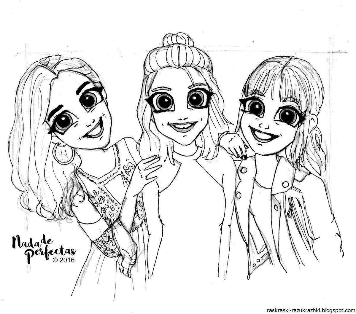 Coloring book two smiling sisters