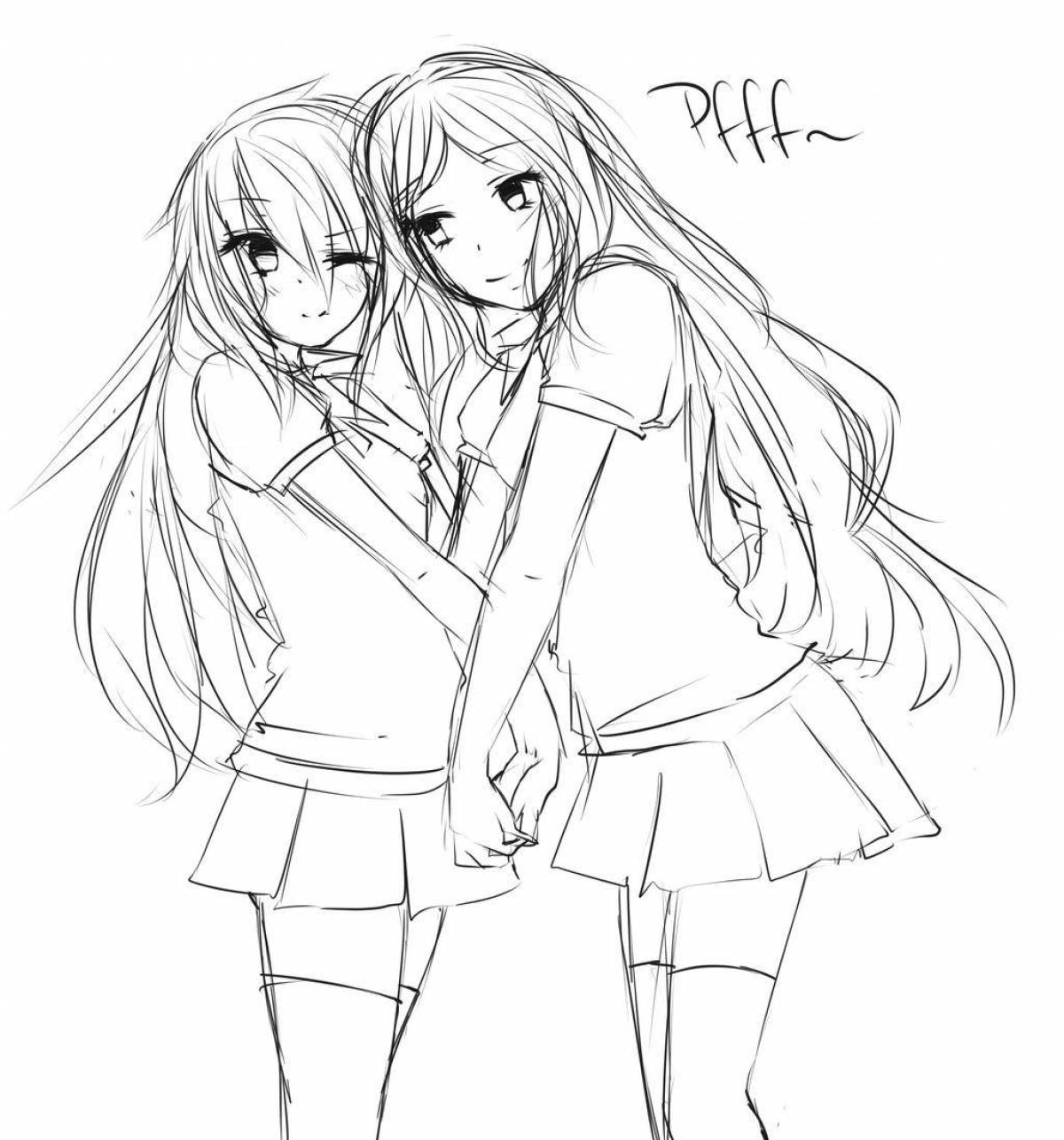Coloring page adorable two sisters