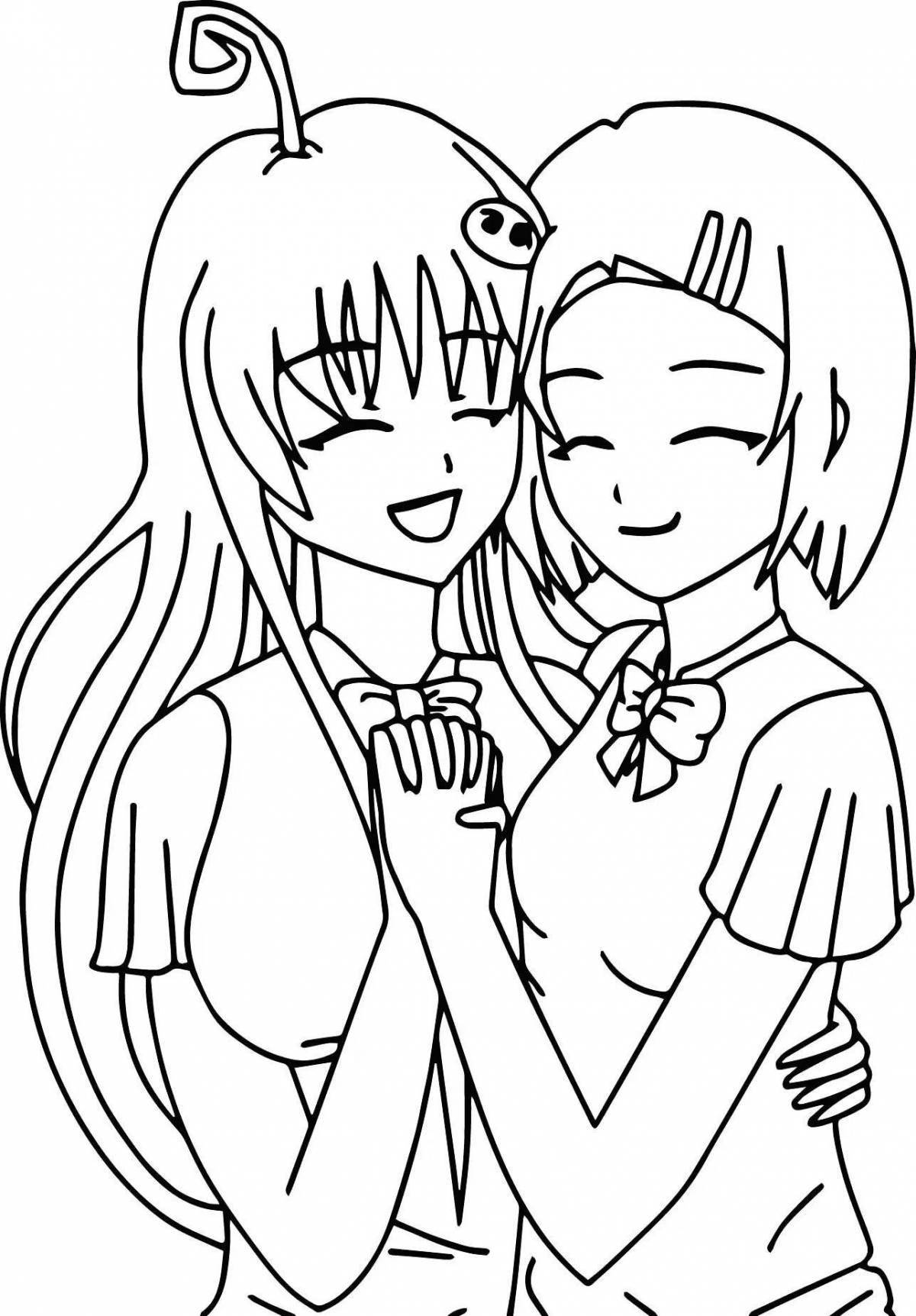 Coloring book two smiling sisters