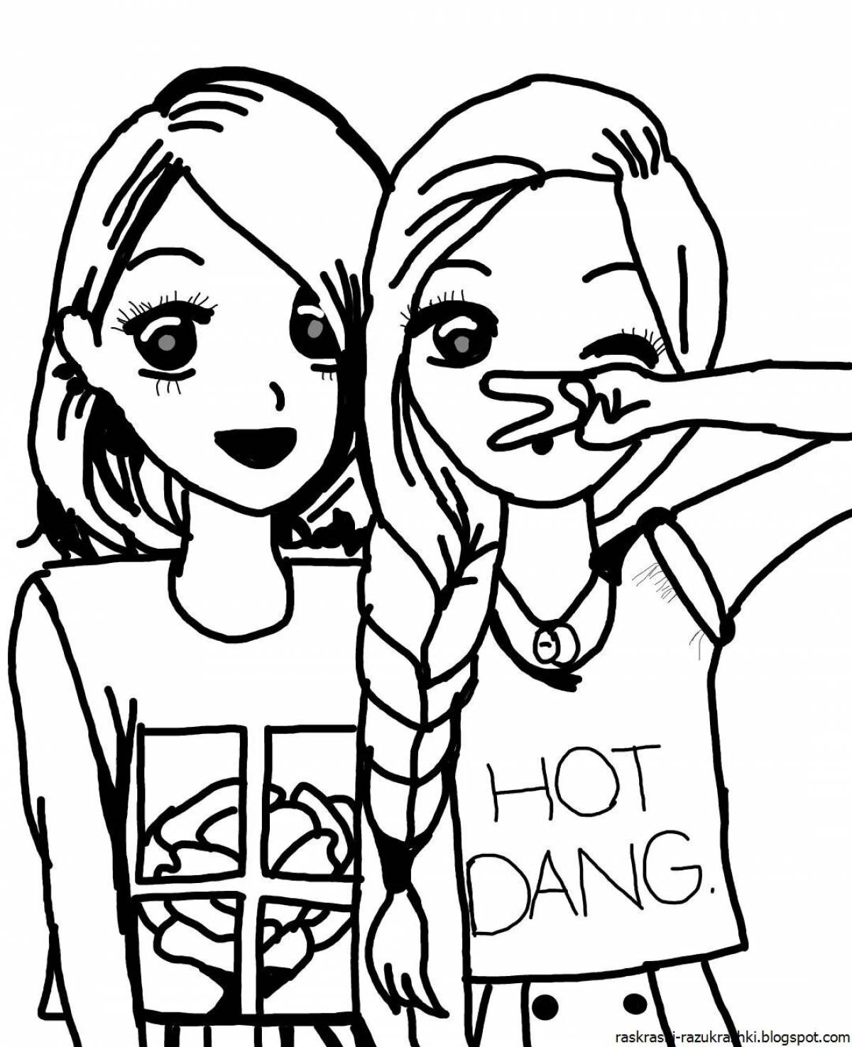 Two sisters shining coloring page