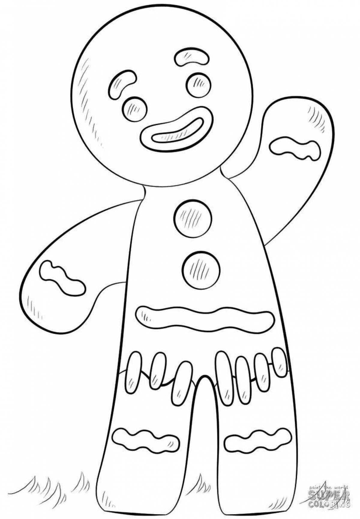 Coloring page of a cheerful gingerbread man