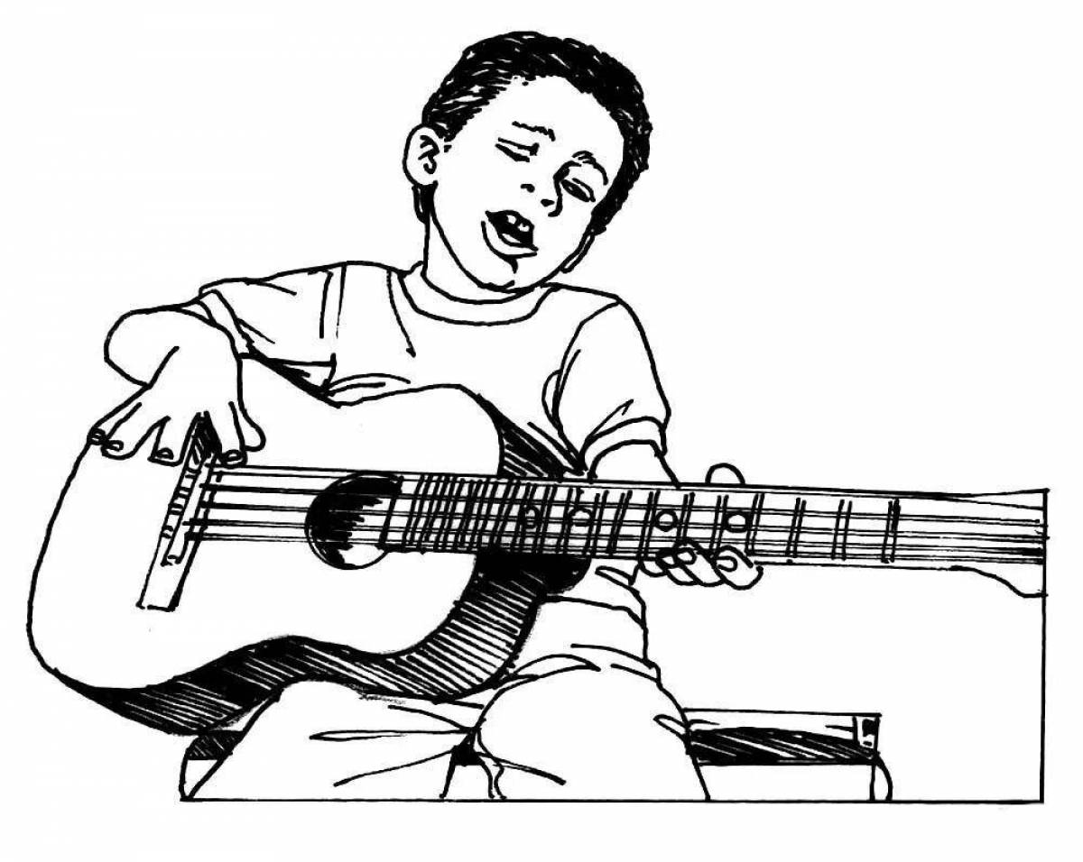 Playful guitar coloring page