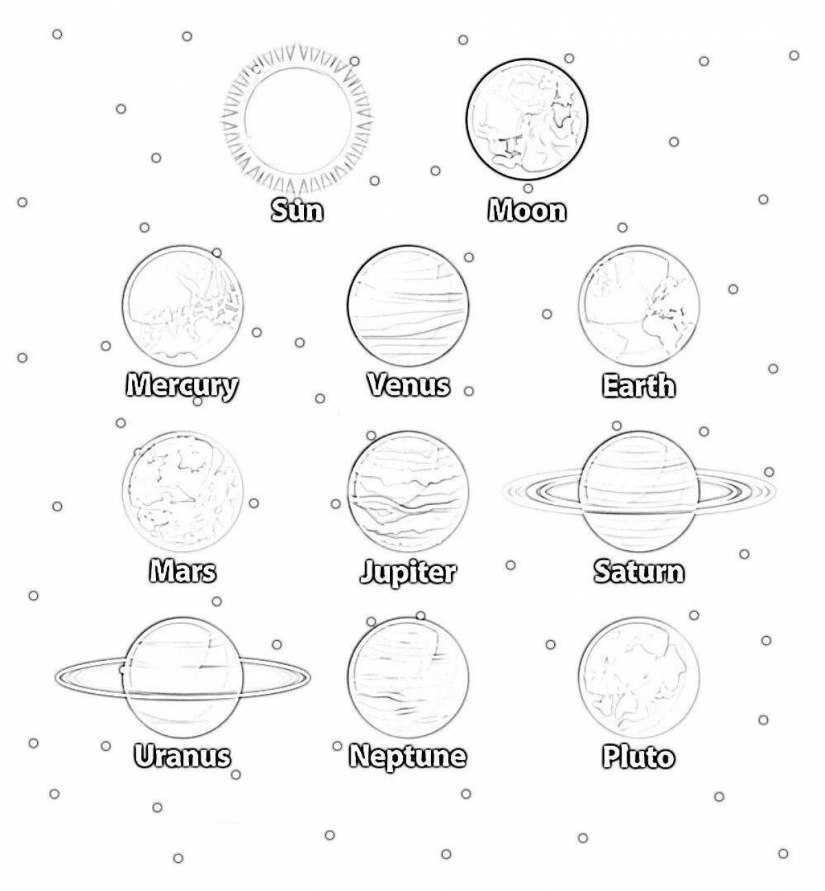 Radiant coloring of all planets