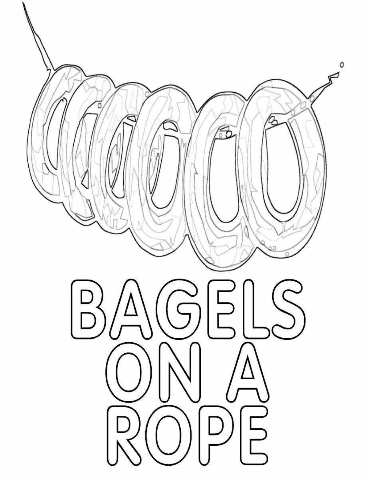 Coloring page appetizing bagel with donuts