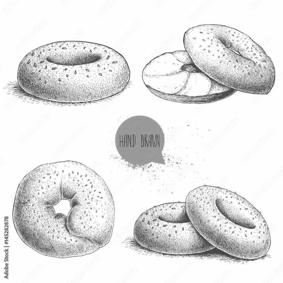 Gorgeous bagel donut coloring page