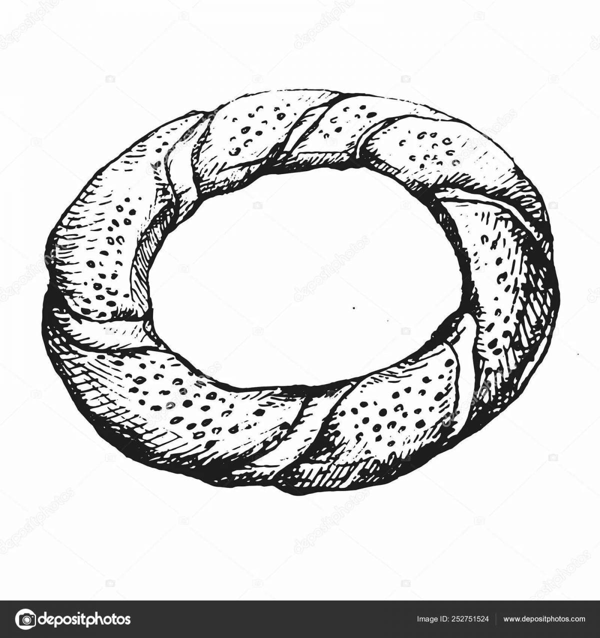 Adorable bagel donut coloring page