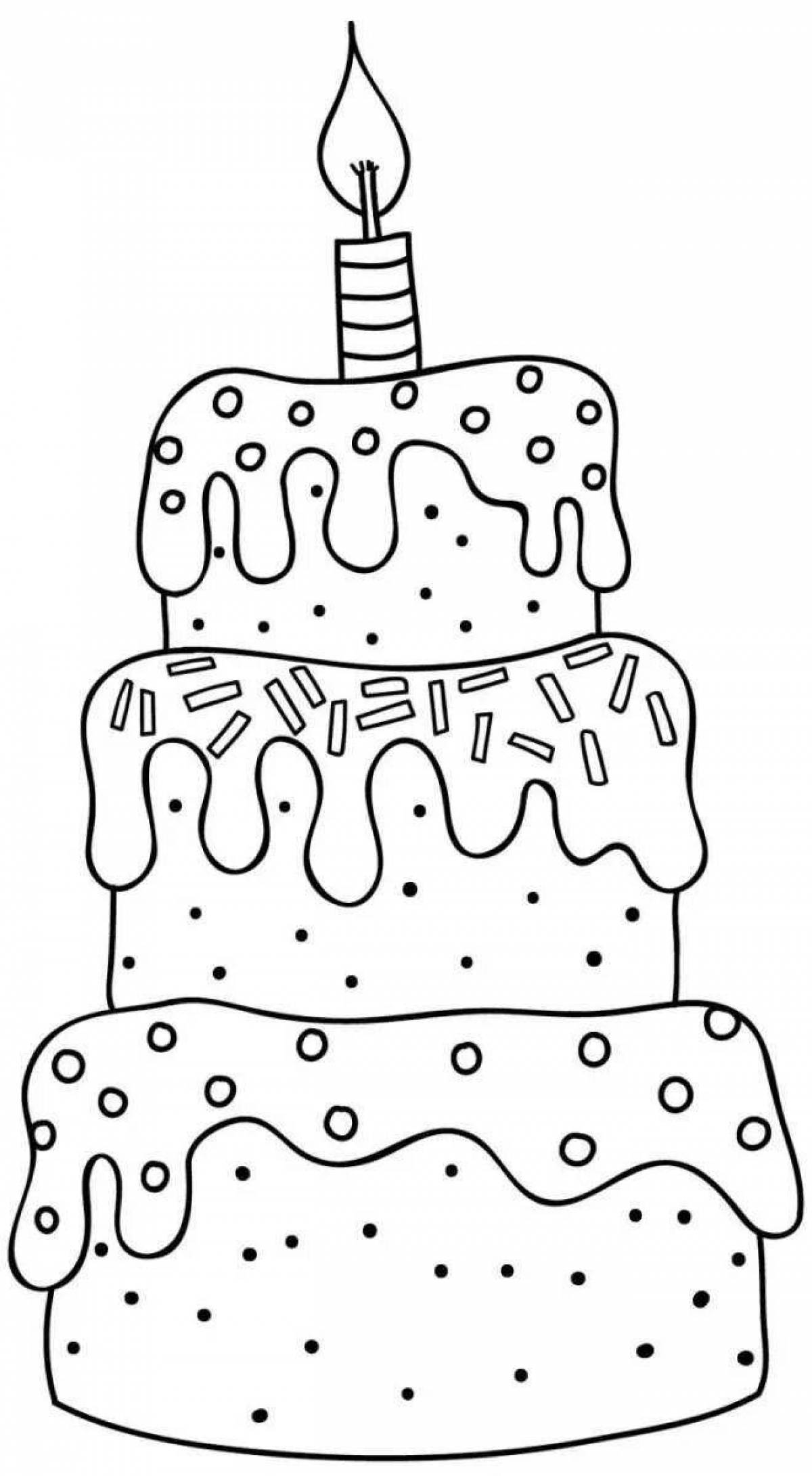 Раскраска радостный торт ко дню рождения