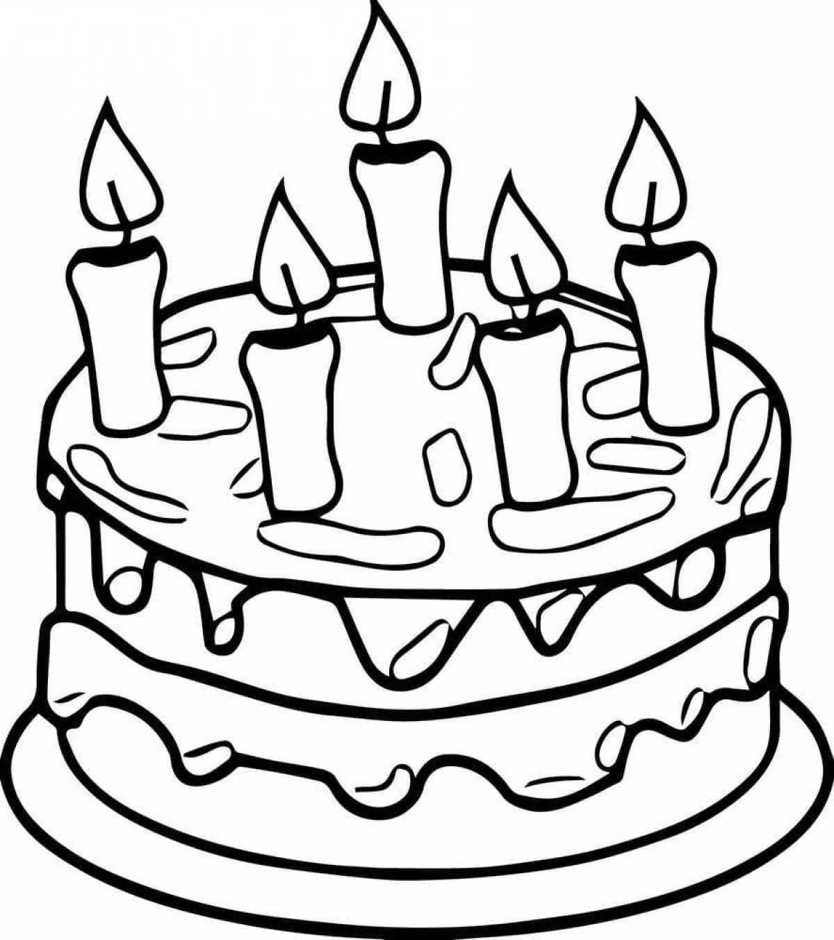 Раскраска веселый торт ко дню рождения