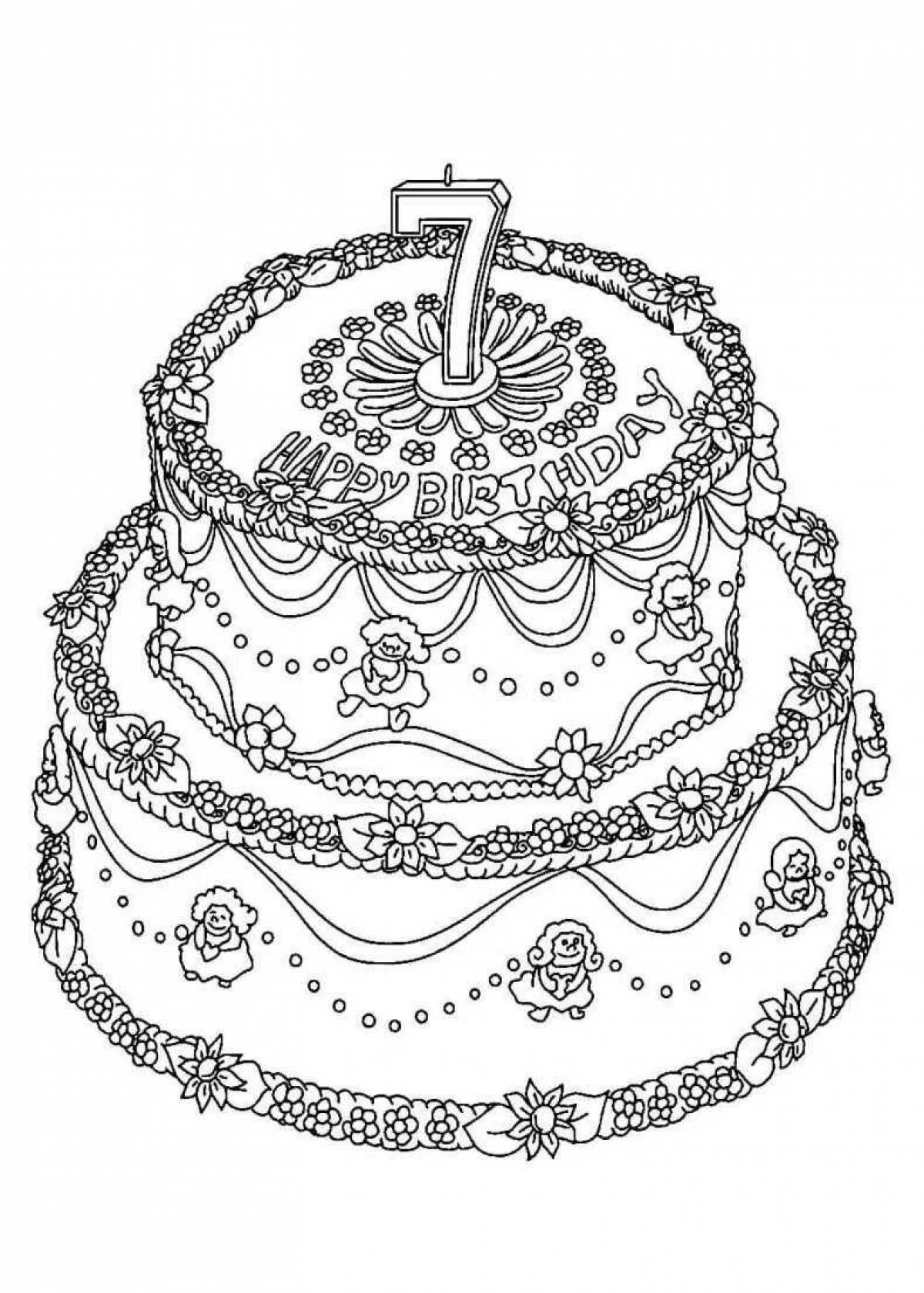 Colored birthday cake coloring book
