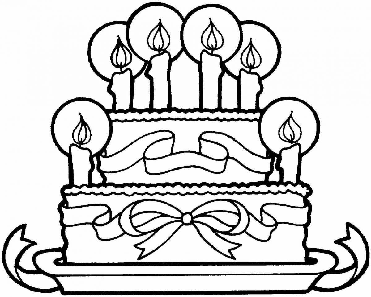 Colorful cascading birthday cake coloring page