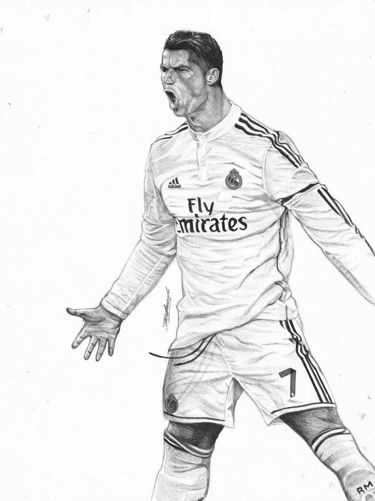 Football coloring page with ronaldo kick