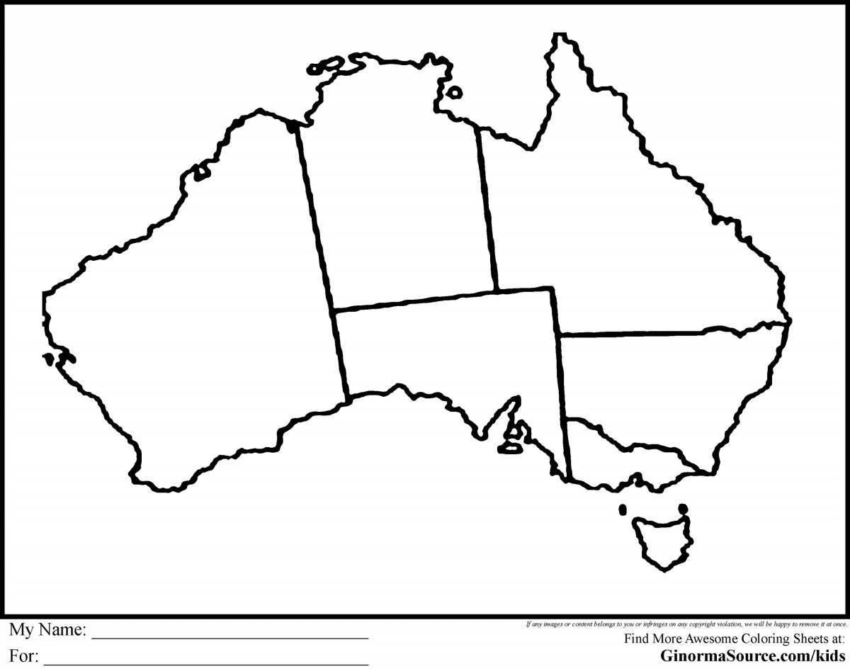 Красочная страница раскраски материковой австралии