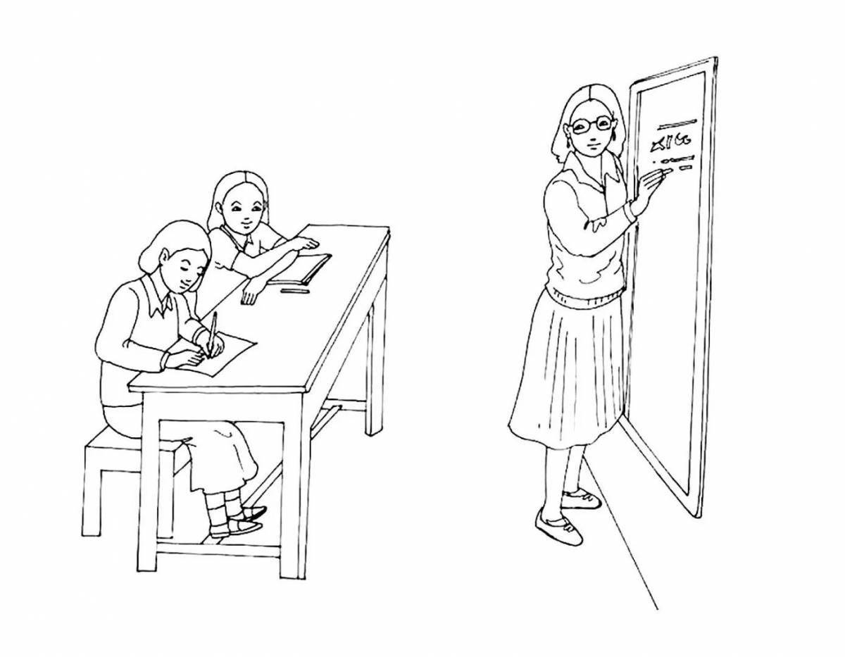 Vibrant school desk coloring page