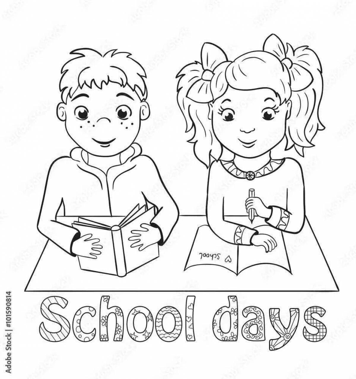 Playful school desk coloring page