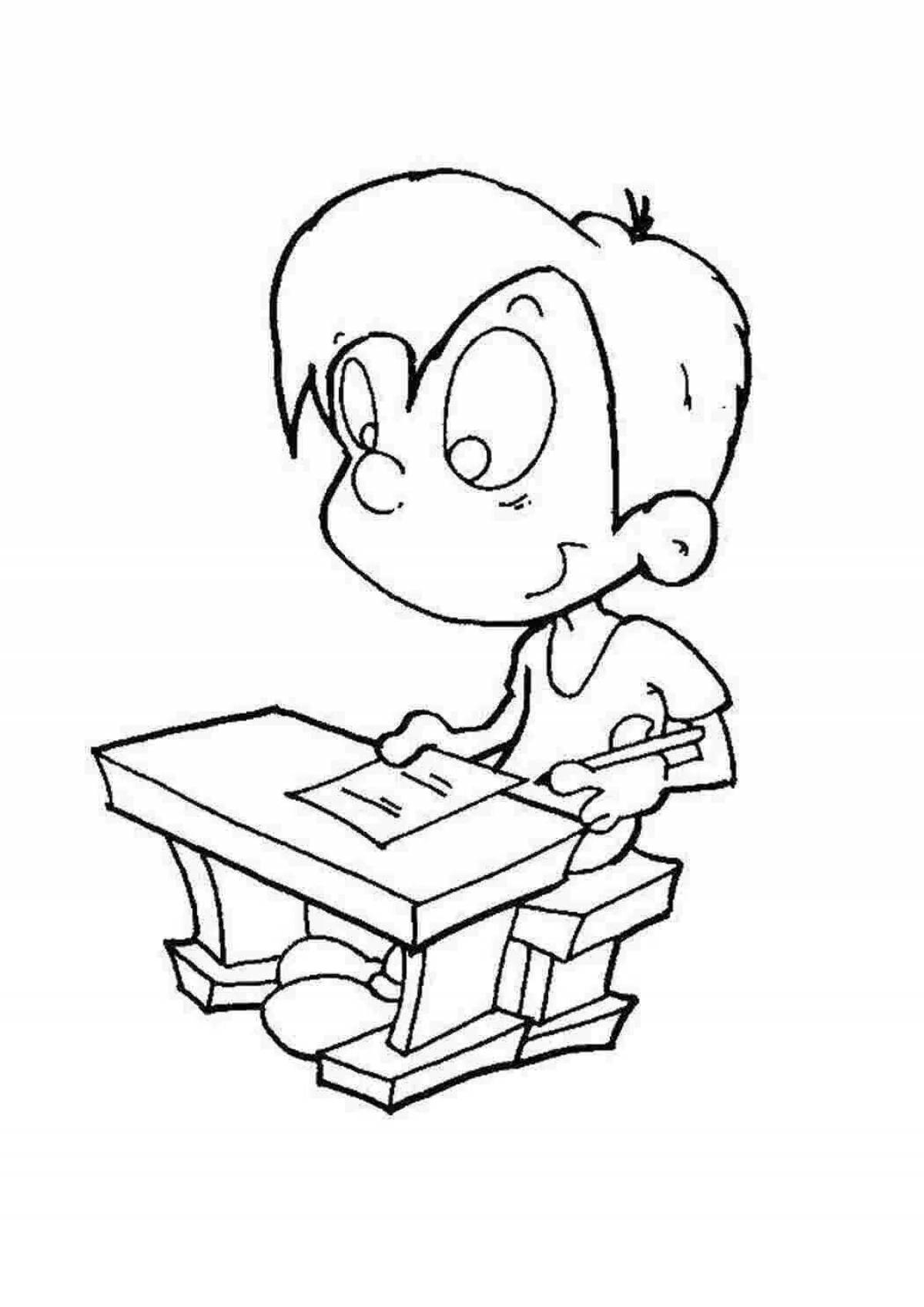 Exciting school desk coloring page
