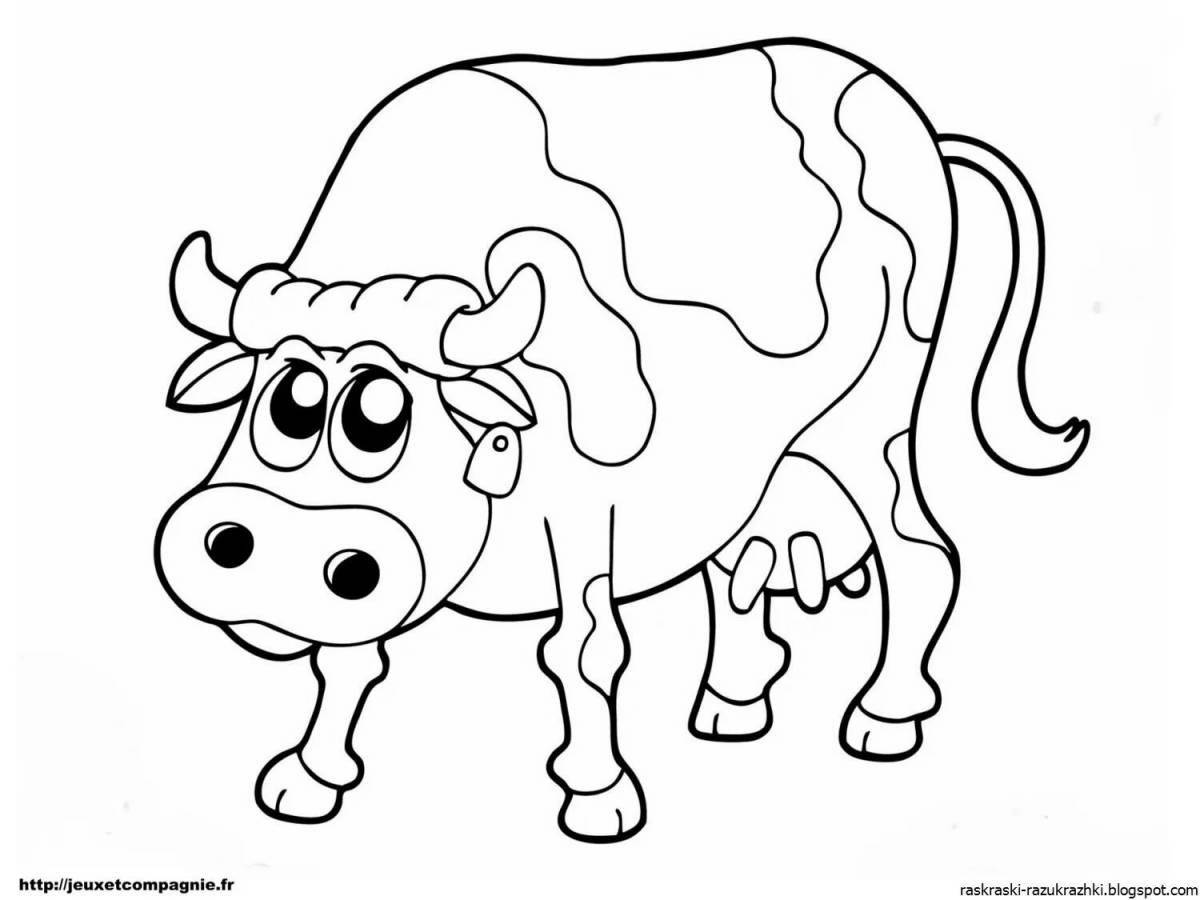 Очаровательная милая корова-раскраска