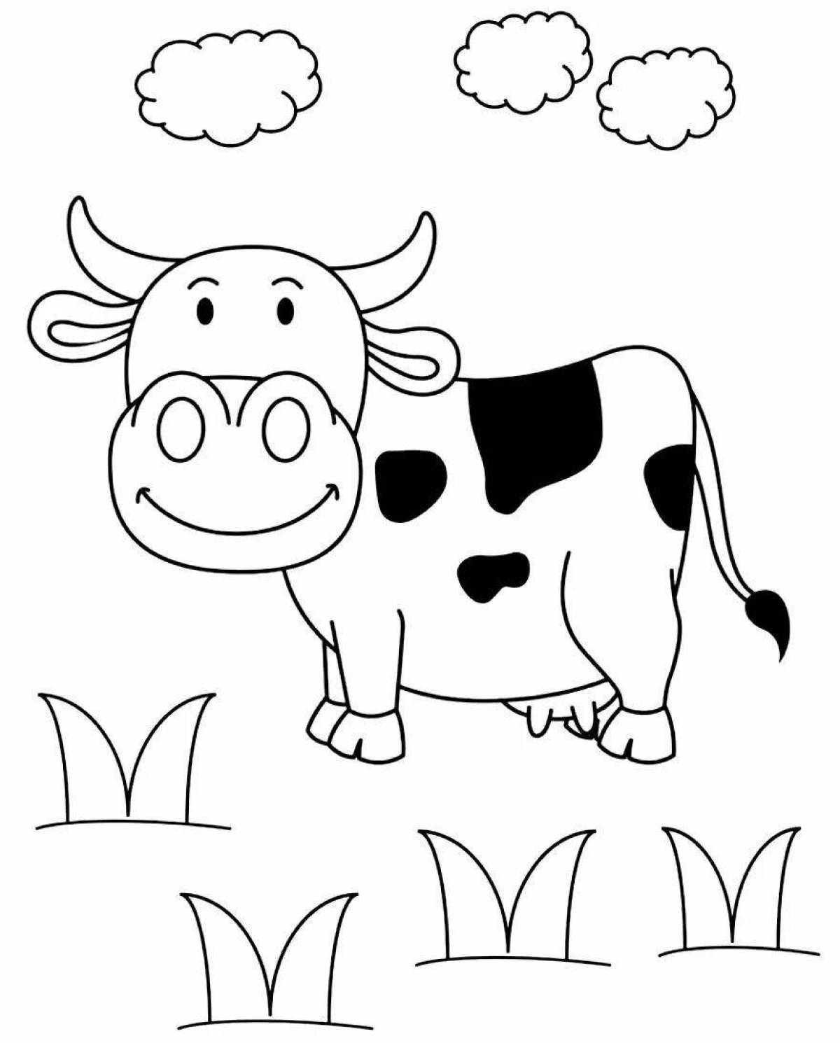 Coloring page fluffy cute cow