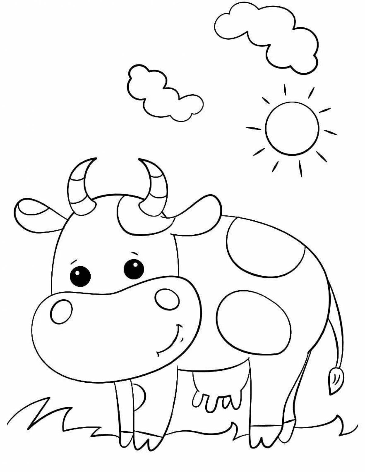 Coloring book smiling cute cow