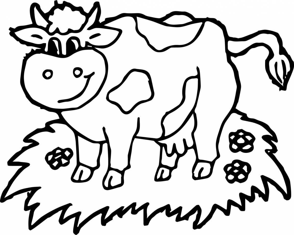 Страница раскраски взволнованной милой коровы
