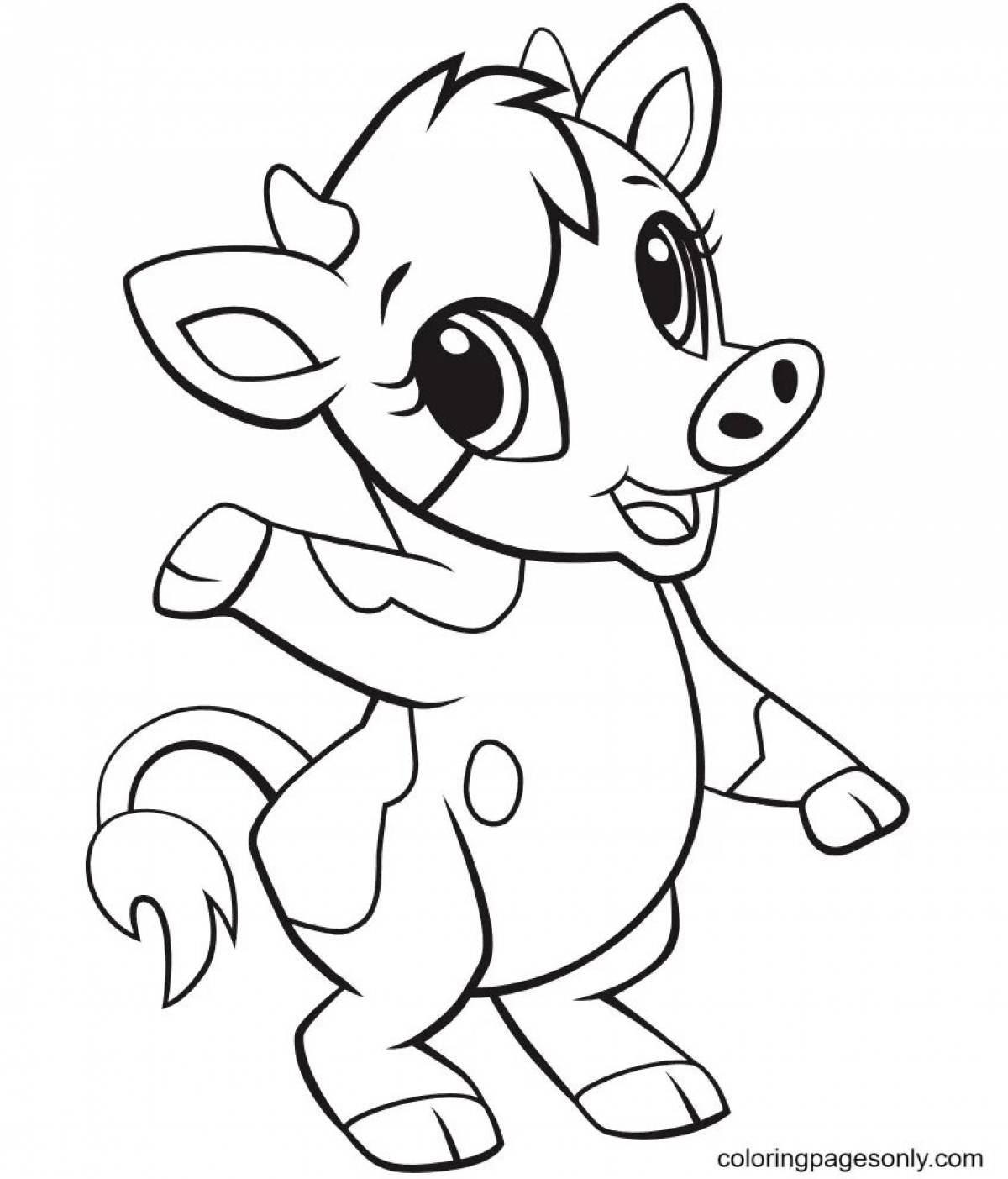 Photo Coloring book shining cute cow