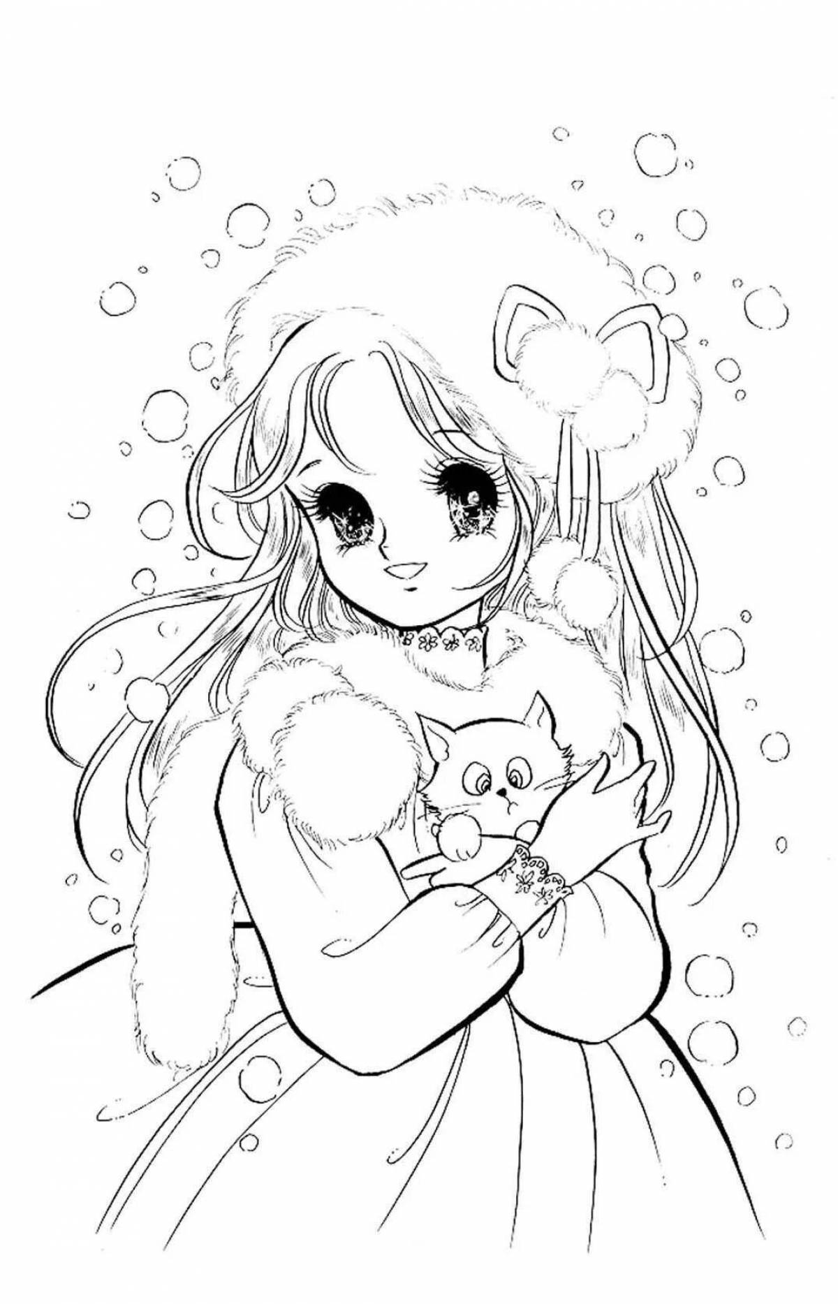 Cute coloring anime snow maiden