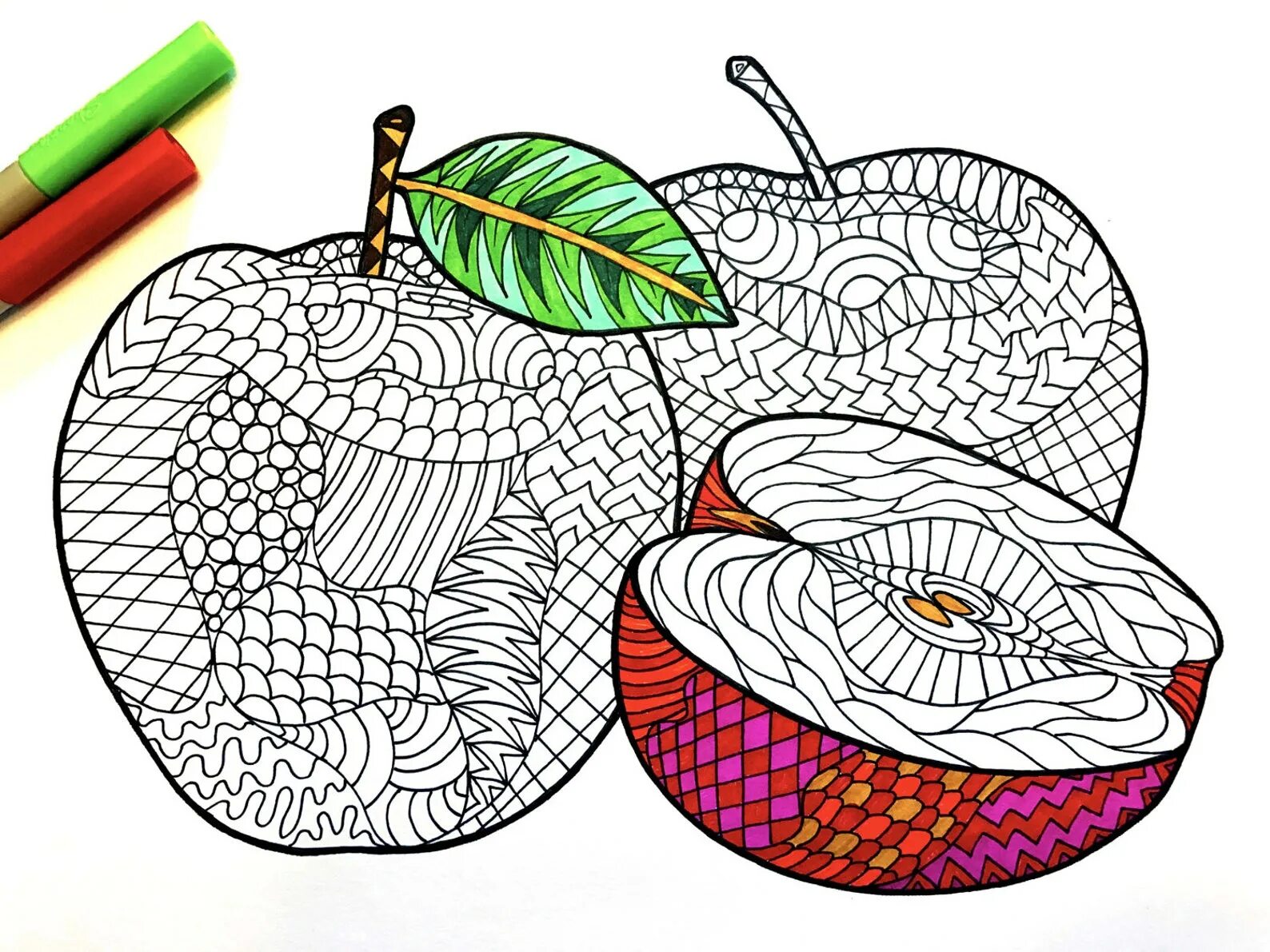Funny anti-stress coloring book apple