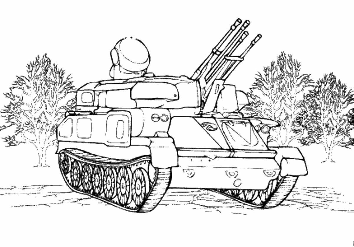 Страница раскраски с динамическим танком