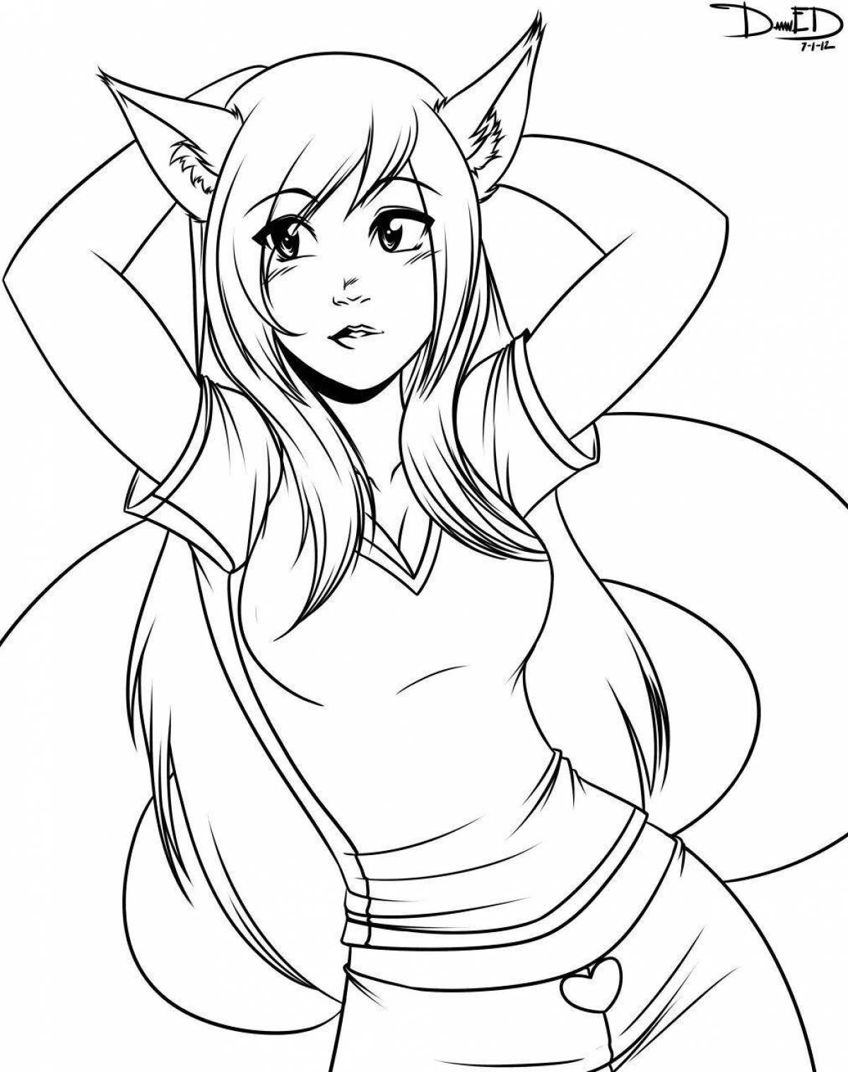 Colorful anime fox coloring page