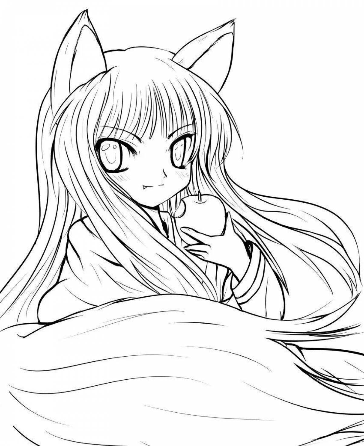 Cute anime fox coloring page