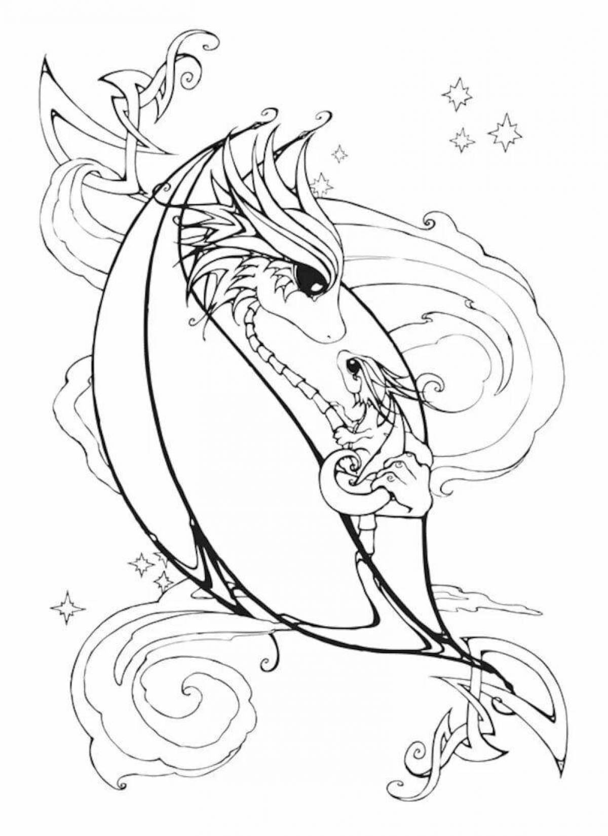 Sparkling cute dragon coloring page