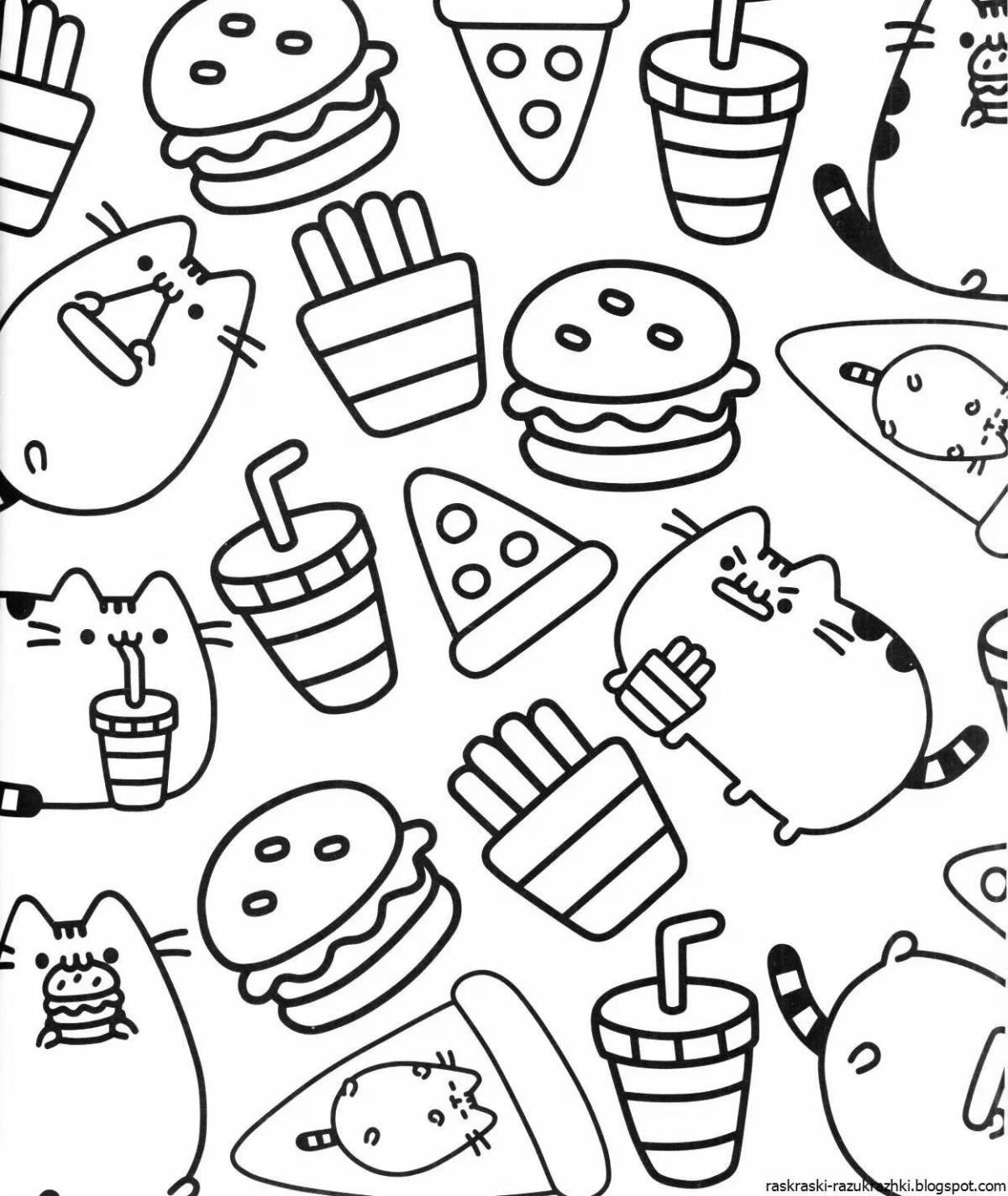 Tempting food stickers coloring book