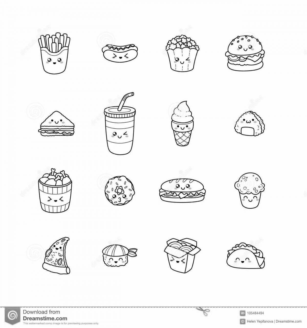 Adorable food stickers coloring book