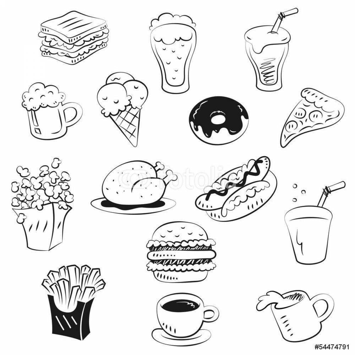 Coloring page of happy food stickers