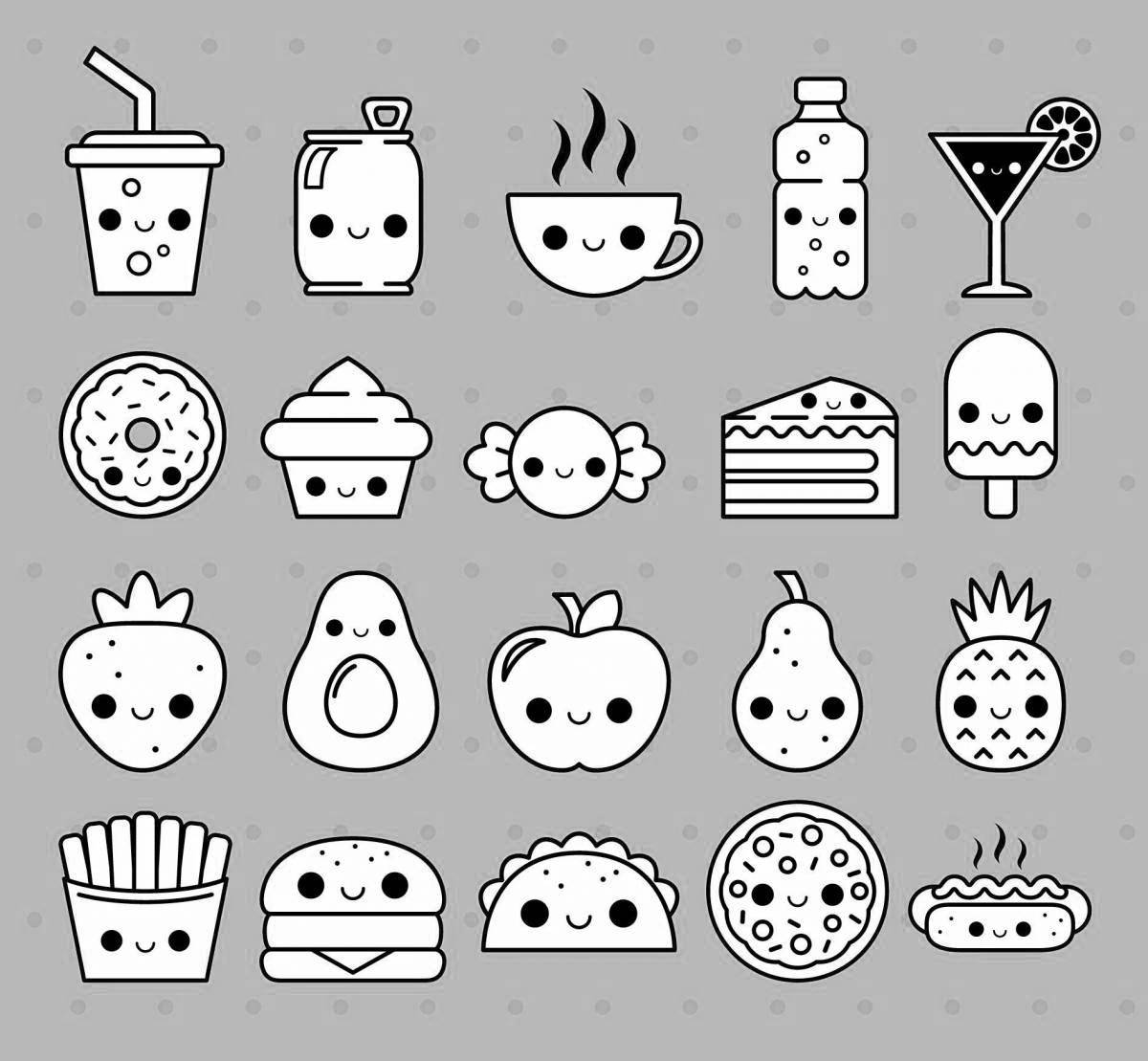 Coloring page of playful food stickers