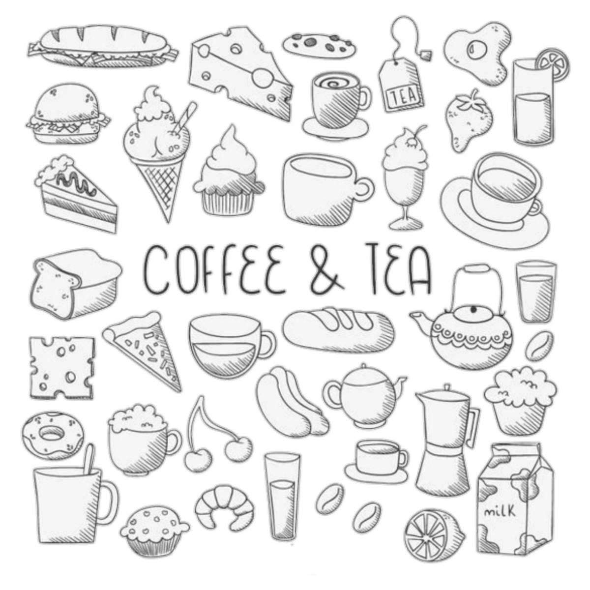 Fun coloring pages with food stickers