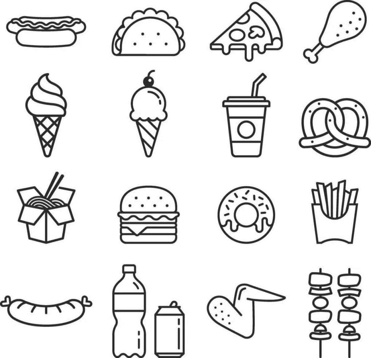 Уникальная страница раскраски с пищевыми наклейками