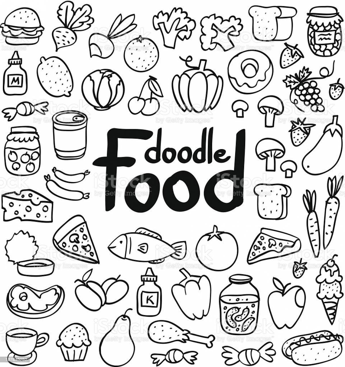 Gourmet food sticker coloring book