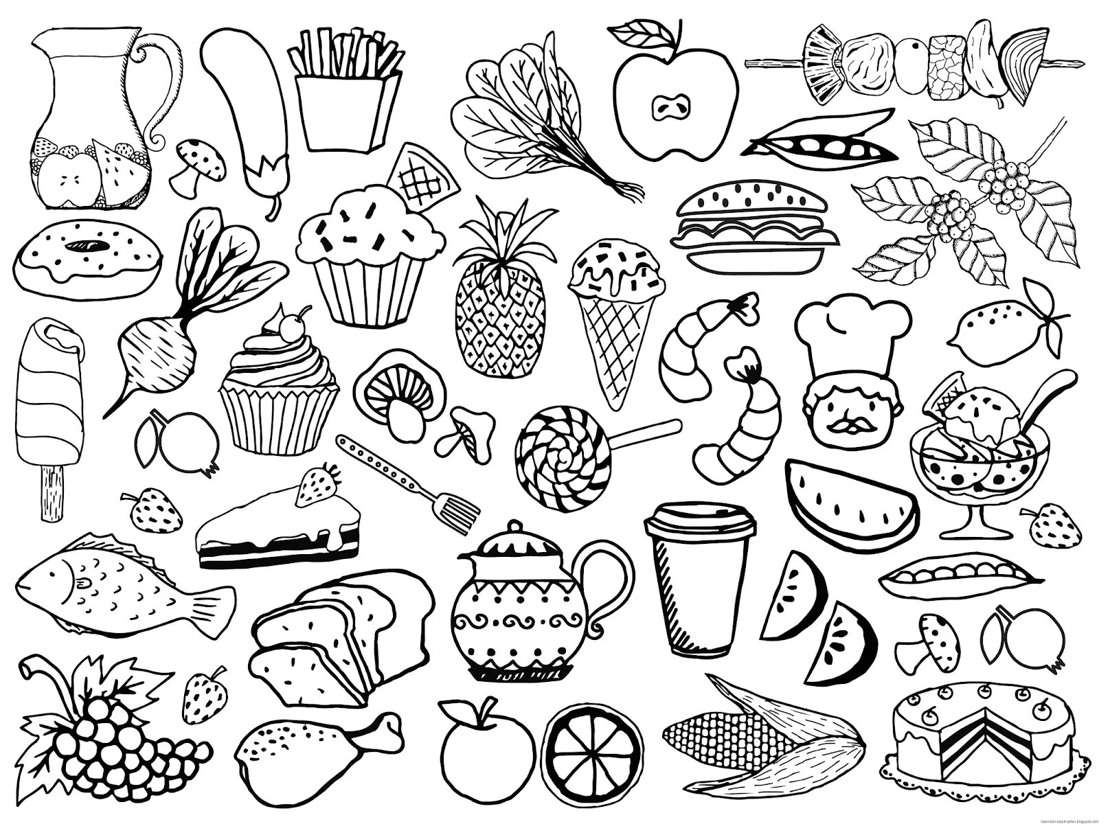 Coloring book elegant food stickers