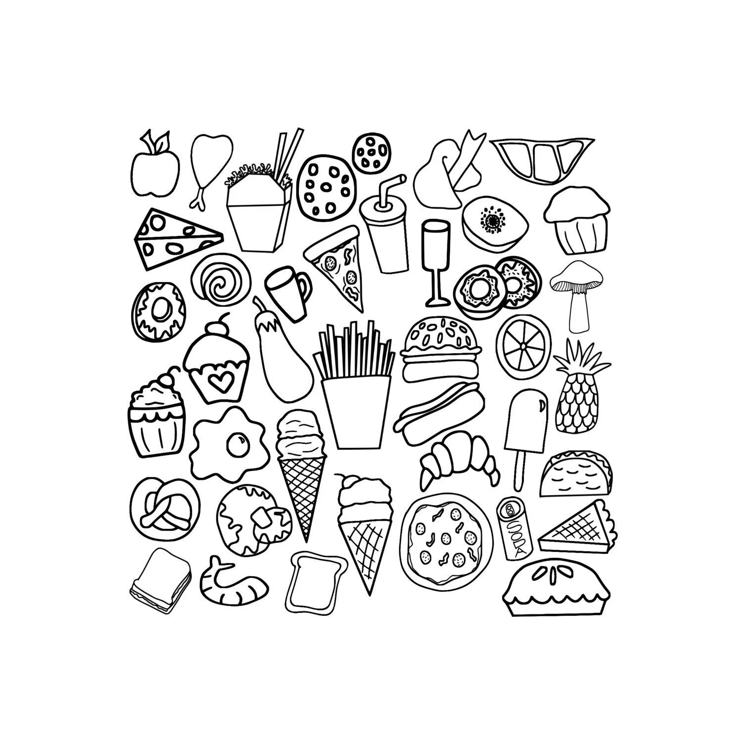 Coloring page of stylish food stickers