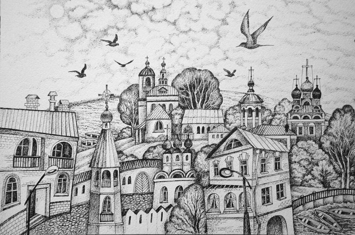 Photo Coloring book elegant city of voronezh