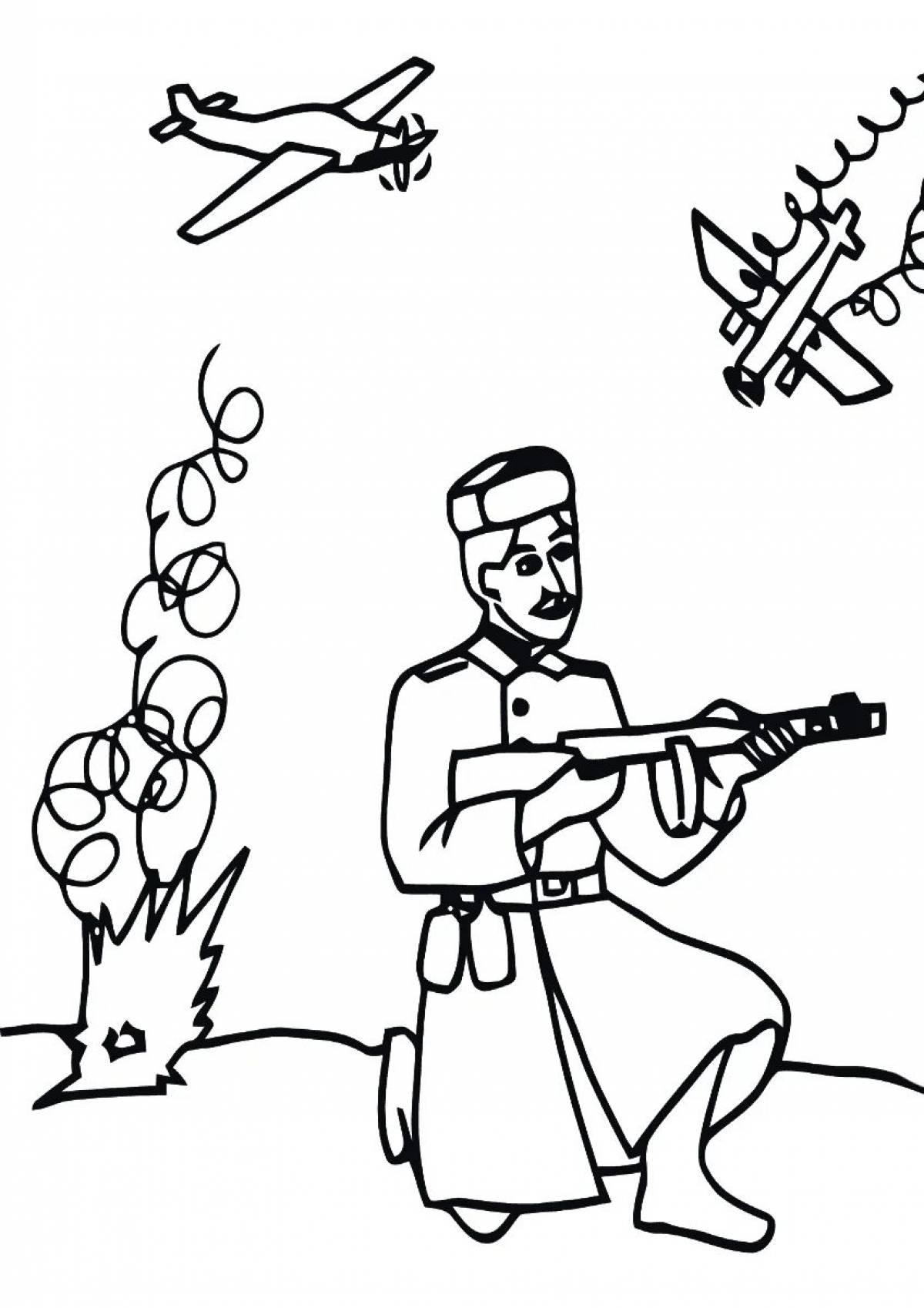Coloring page determined soldier hero