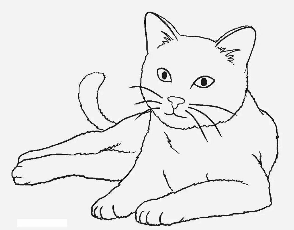 Раскраска бдительная сидящая кошка