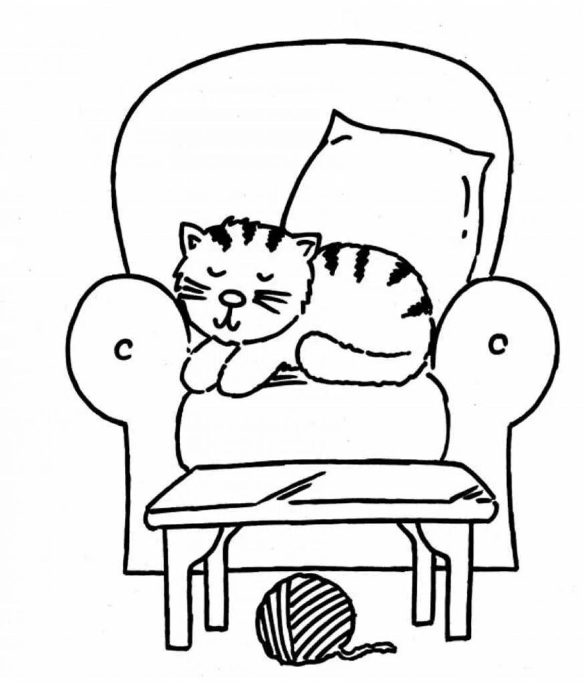 Coloring page focused sitting cat