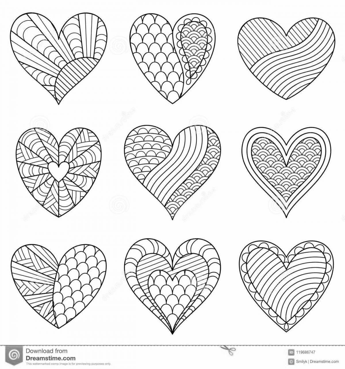 Coloring page with colorful hearts